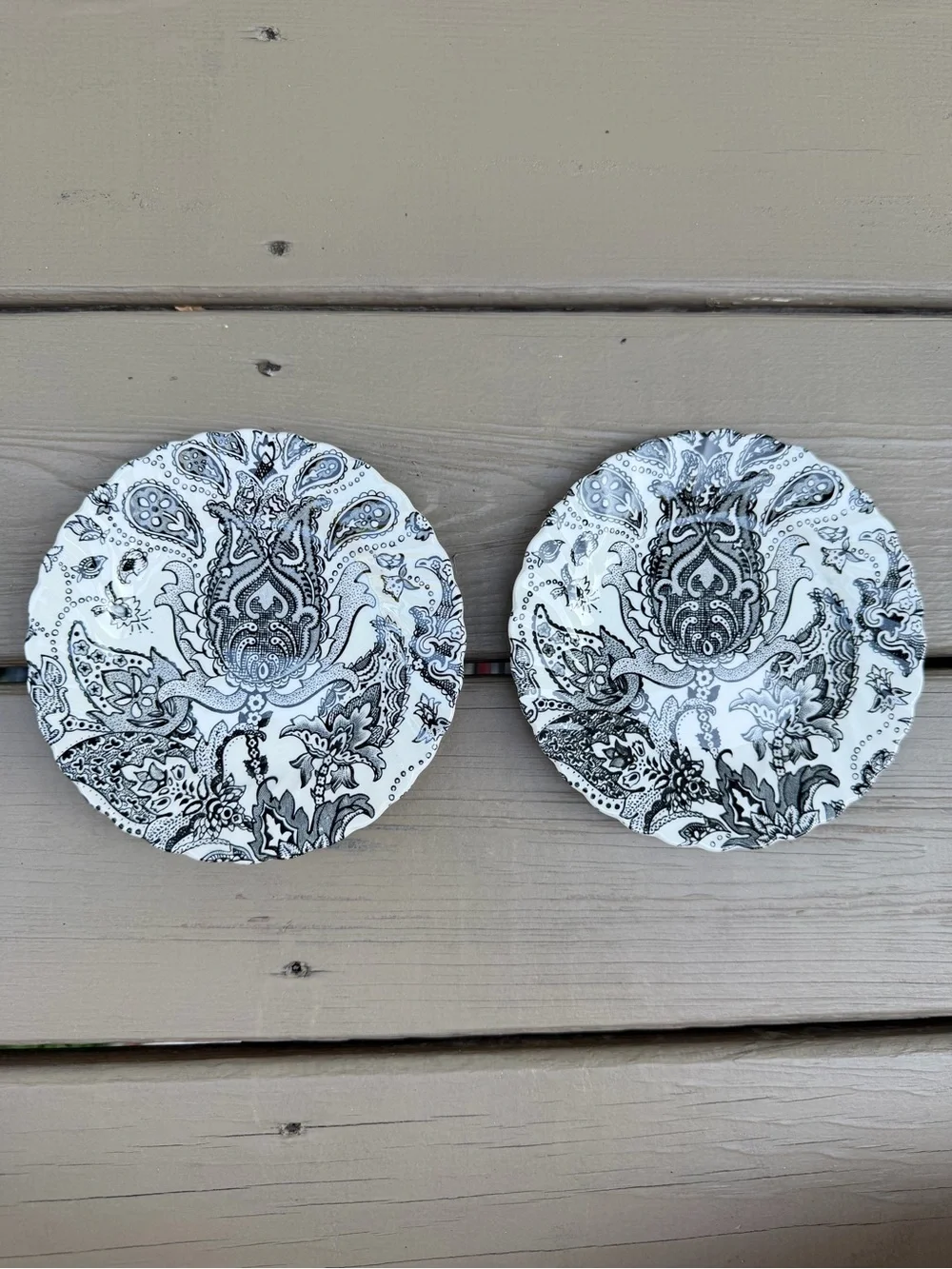 2 X Johnson Brothers Paisley Black and White Bread and Butter Plates